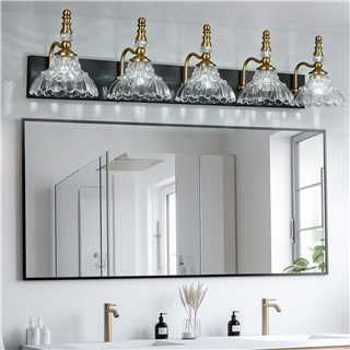 Vintage Bathroom Vanity Light, 5-Light Black Gold Vanity Lighting Fixture - Image 5