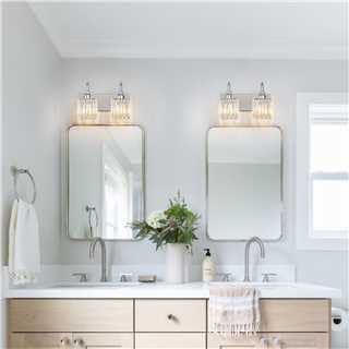 Modern Bathroom Vanity Light 2-Light Chrome Crystal Light Fixtures Over Mirror - Image 3