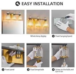 Bathroom Vanity Lights 3-Light Sand Black Gold Modern Crystal Vanity Light - Image 7