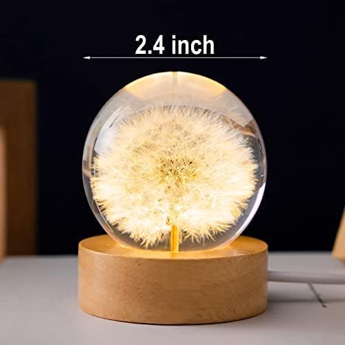 Flower Crystal Ball Night Light, 2.4 inch Glass Ball Night Lamp - Image 3