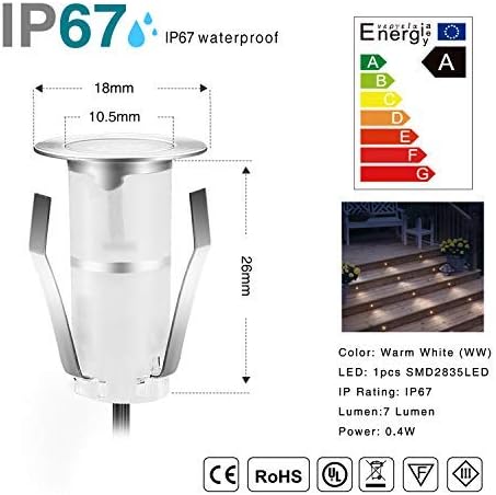 0.7" Tiny Warm White LED Deck Light Kit, Stainless Steel Waterproof Recessed - Image 2
