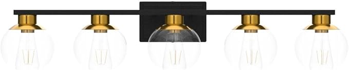 PAZALA Black Gold Bathroom Light Fixtures Over Mirror 5-Lights Vanity Light - Image 4