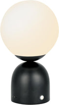 Cordless Globe Glass Table lamp Black, 5200-mAh Rechargeable Orb Lamp, 3-Level by FOLUX