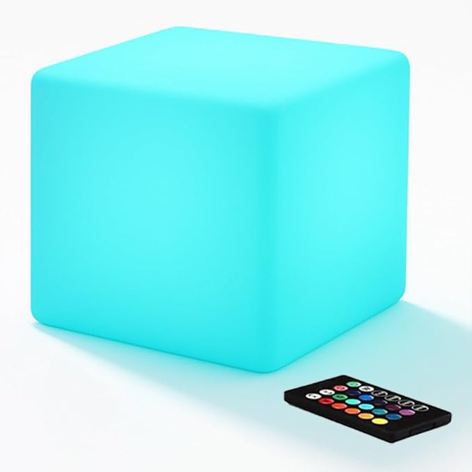 8-inch Waterproof LED Light Cube, USB Rechargeable Mood Light, 16 RGB Colors by COPU