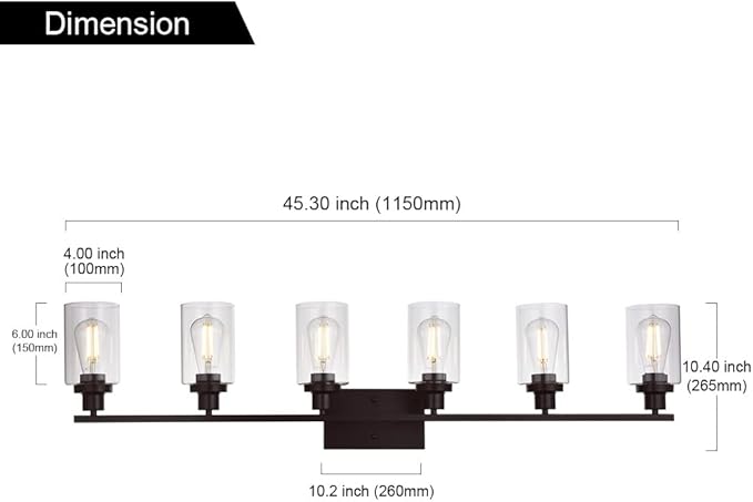 MELUCEE 6-Light Bathroom Vanity Light Fixture Vintage Industrial Oil Rubbed - Image 6