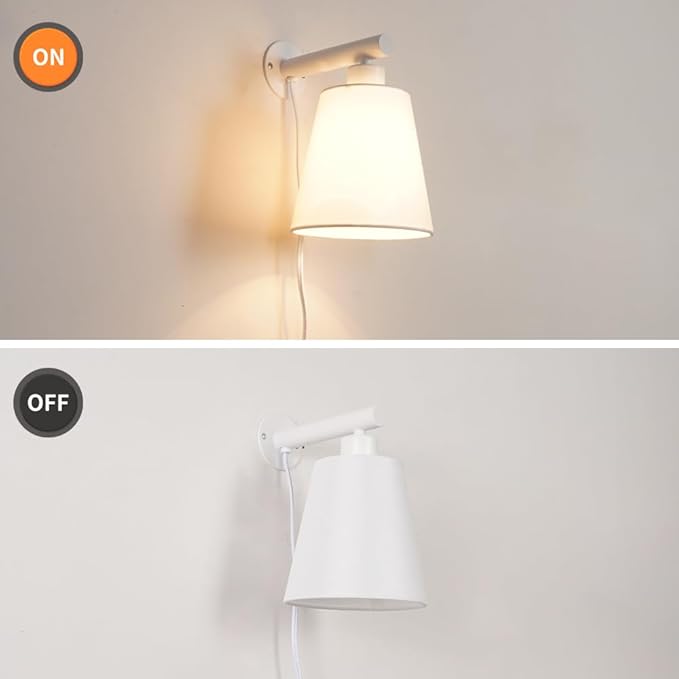 White Plug in Wall Sconces Set of Two, Bedside Wall Lamps Plug in Set of 2 - Image 4