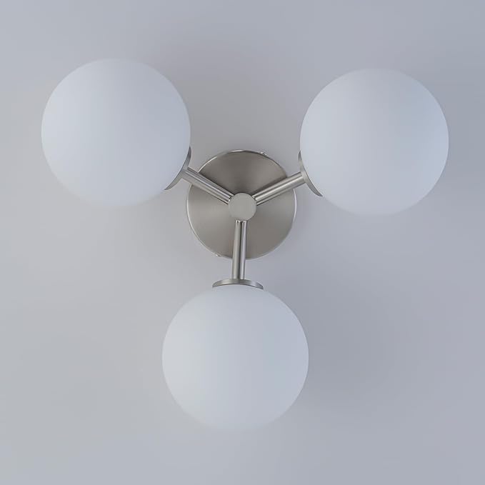 Brushed Nickel Semi Flush Mount Ceiling Light Fixture, 3 Light Milk Glass Globe - Image 6