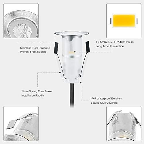 0.7" Tiny Warm White LED Deck Light Kit, Stainless Steel Waterproof Recessed - Image 5