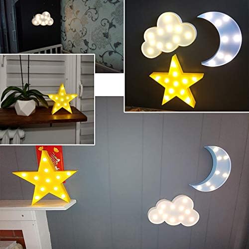 AUSAYE 3PCS Decorative LED Night Lights Crescent Moon Star Cloud Lamp Sign - Image 6