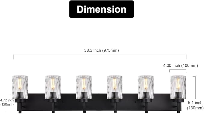 BONLICHT Transitional Bath Vanity Light Fixture 6 Light Black Wall Sconce - Image 3