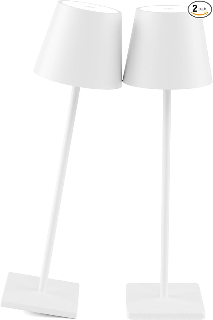 White Cordless Table Lamp, 2 Pack 5500mAh Battery Powered LED Table Light by Coinmit