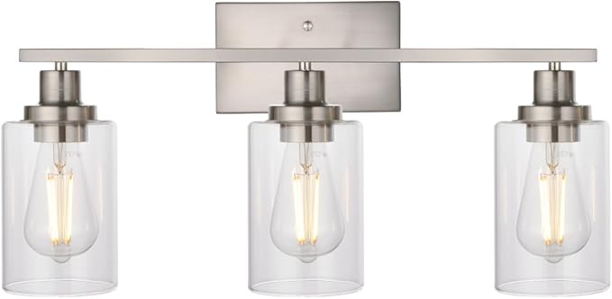 MELUCEE 3 Lights Wall Sconce Brushed Nickel Finished Modern Bathroom Vanity by MELUCEE