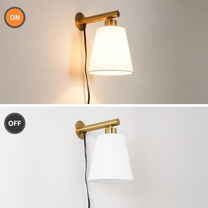 Gold Plug-in Wall Sconces Set of 2, Bedside Lamps - Image 4