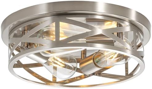 Brushed Nickel Cage Ceiling Light Fixtures, 13 Inch Indoor Close to Ceiling by Wyneyet