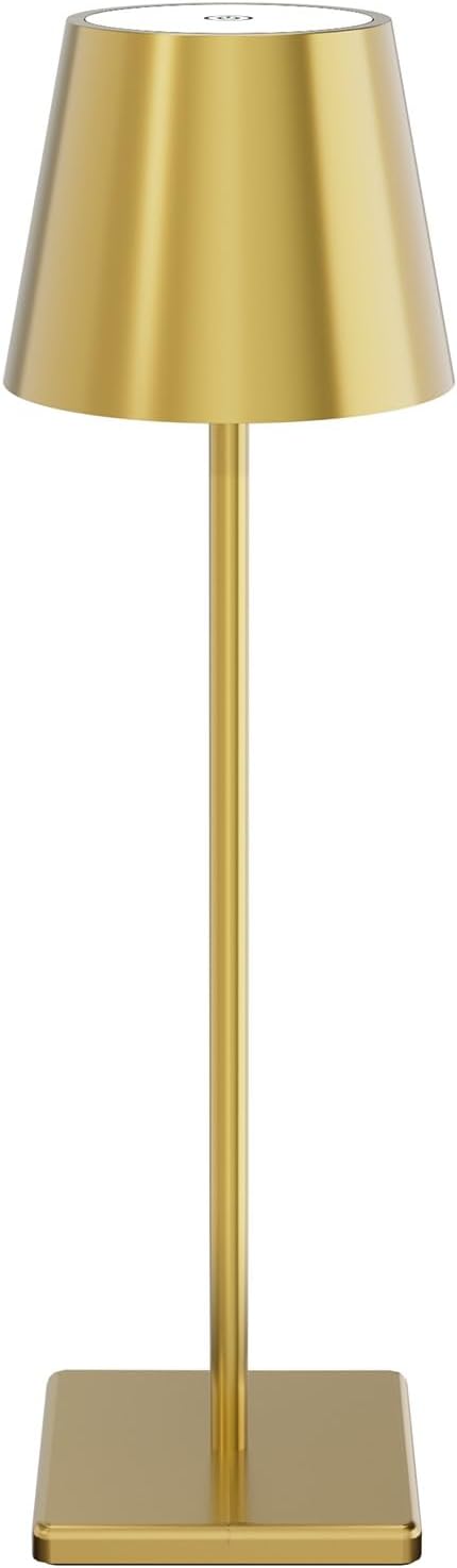 Gold Cordless Table Lamp, 5500mAh Battery Powered Table Light Brass, 3 Color by Coinmit