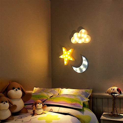 AUSAYE 3PCS Decorative LED Night Lights Crescent Moon Star Cloud Lamp Sign - Image 2
