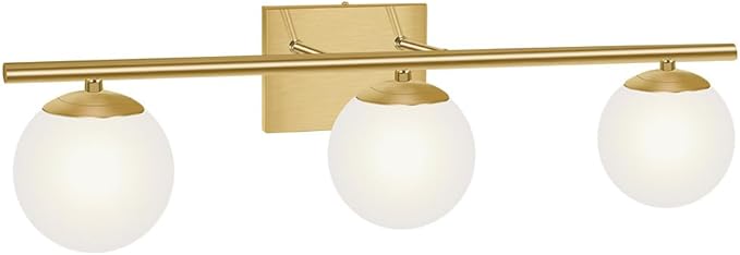 New Bathroom Vanity Light 3 Lights Fixtures Brushed Brass Milk White Globe by Enjoyyourhealthylife