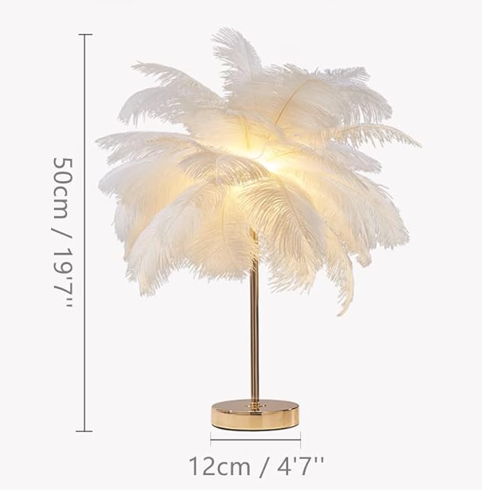 White Ostrich Feather Lamp, 3-Color Temperature Modes, 40 Feathers and 5 G4 LED - Image 7