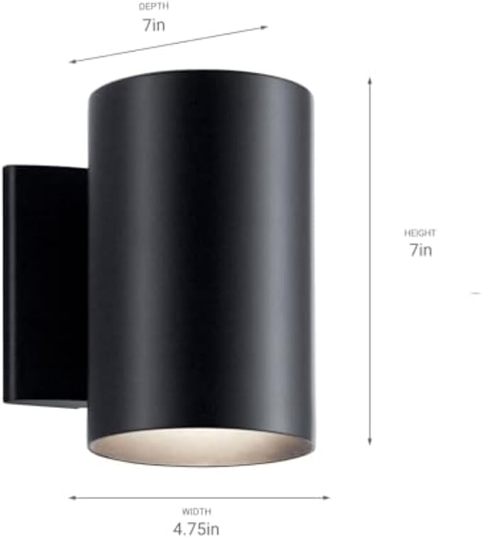 Kichler Cylinders 7" Outdoor Wall Sconce in a Black, 1-Light Exterior Wall Light - Image 3