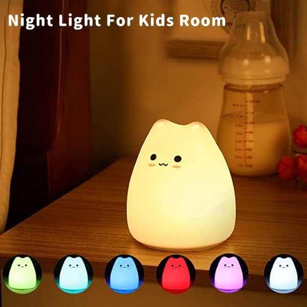 ZKLiLi Cat Night Light for Kids, Cute Night Lamp for Nursery, Squishy Silicone - Image 2