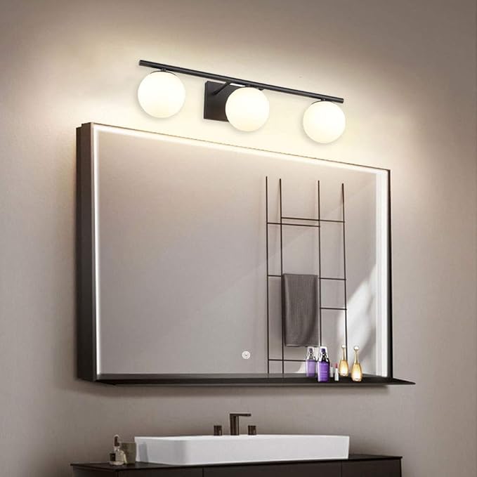 New Bathroom Vanity Light Fixtures Brushed Bronze Milk White Globe Glass Shade - Image 6