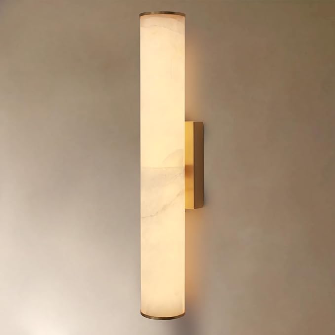 Alabaster Wall Sconces, 18.5" Modern Bathroom Vanity Sconces, Brass Alabaster by Unknown
