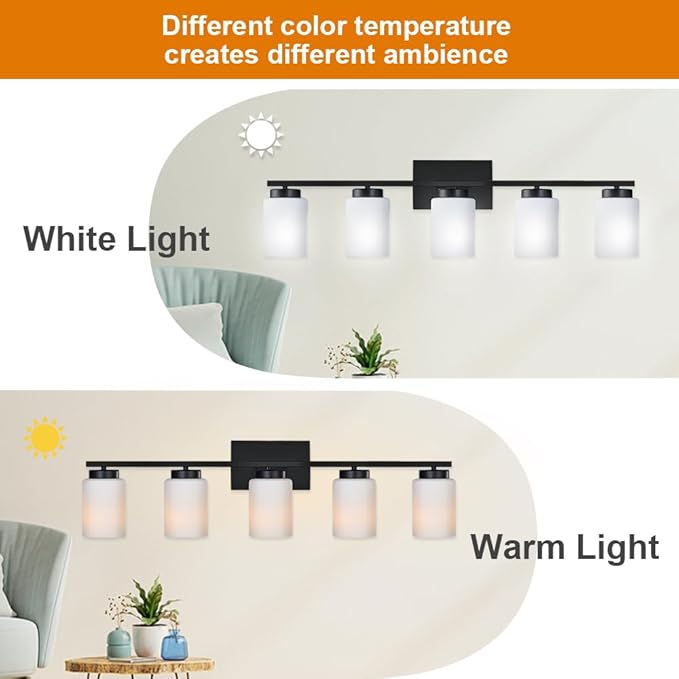 VINLUZ Farmhouse Bathroom Vanity Light Fixtures, 5 Light Industrial Vintage - Image 5