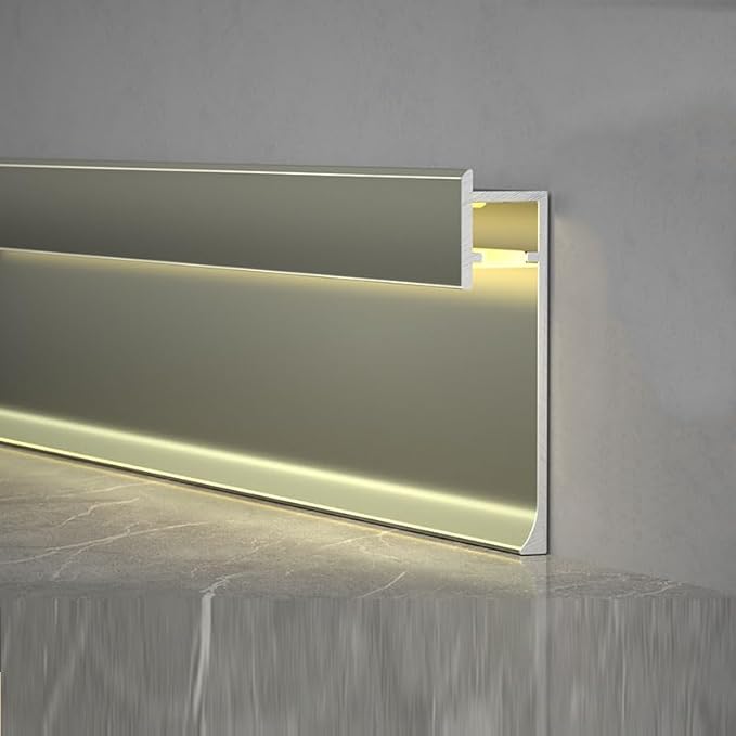 12Pcs LED Aluminium Metal Baseboard Trim, Matte Champagne 50mm x 2500mm 1.97" x by Kwweeoo