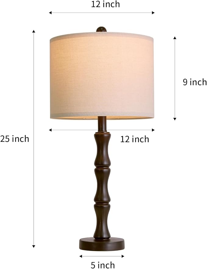 BOBOMOMO 25" Classic Table Lamps Set of 2, Farmhouse Nightstand Lamps - Image 4