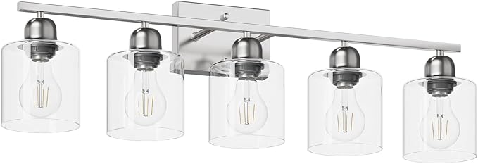 Modern Brushed Nickel 5 Light Bathroom Vanity Light, 31 inch Bathroom Lights - Image 9