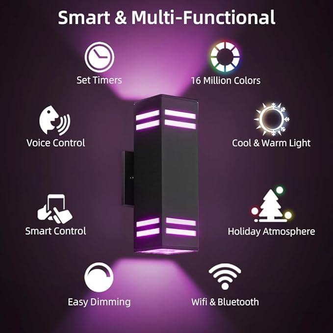 SHIMR Smart Outdoor Lights Color Changing 2 Pack, RGB+2700K-6500K Outdoor Wall - Image 4