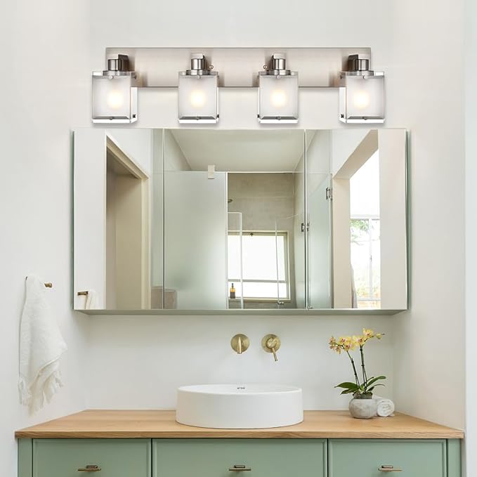 4-Lights Bathroom Light Fixtures Over Mirror, Brushed Nickel Vanity Wall - Image 6
