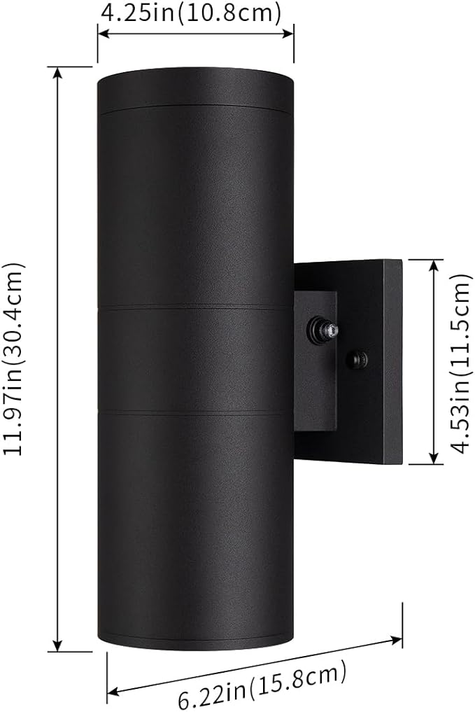 mirrea 12" Dusk to Dawn Outdoor Porch Light Patio Light in 2 Lights Matte Black - Image 3