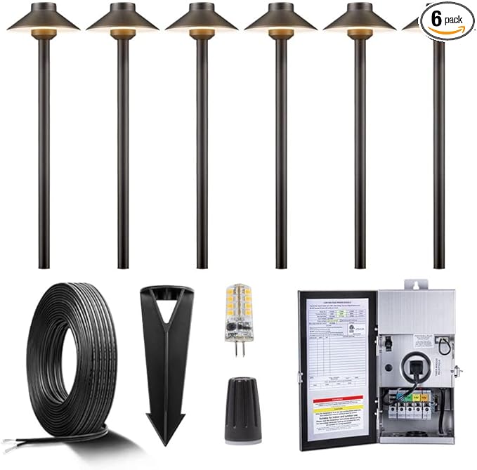 Gardenreet Brass Low Voltage Landscape Path Lights Kit 12V LED by Gardenreet