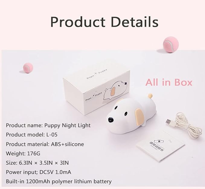 HAPPYBAG Kids Night Light, Cute Soft Silicone Dog Lamp Dimmable Nursery - Image 6
