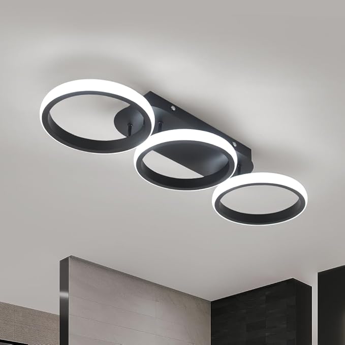 Modern LED Ceiling Light, 3-Round Rings Flush Mount, 30W 6000K Cool White by Kaniker