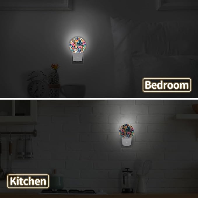 Round Night Lights Tropical Flower Animal Tiger LED Nightlight Plug in Dust to - Image 6