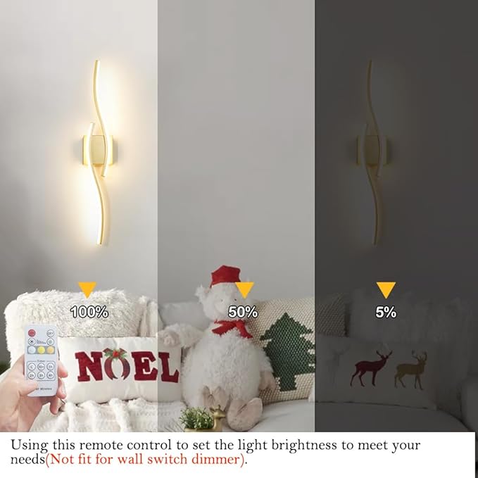 Modern Gold Wall Light Fixture Set of 2, RC Dimmable LED Wall Light Indoor - Image 8