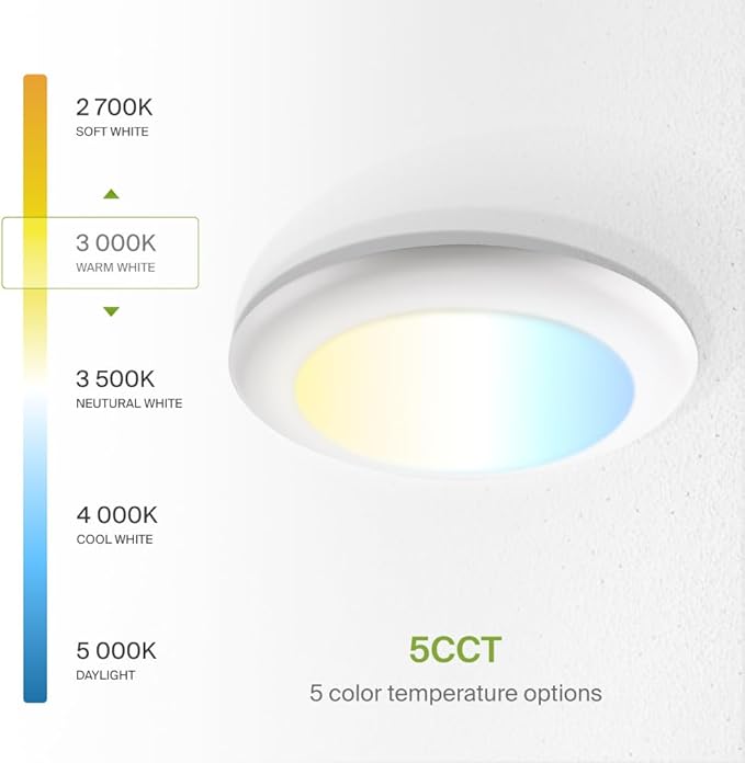 ASD 6 Pack LED Disk Lights 6 Inch, 15W 5CCT 2700K-5000K 1245LM CRI90+, Dimmable - Image 6