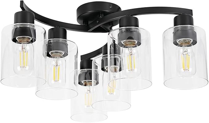 WILON 20'' 6-Light Large Black Semi Flush Mount Ceiling Light Fixture by WILON