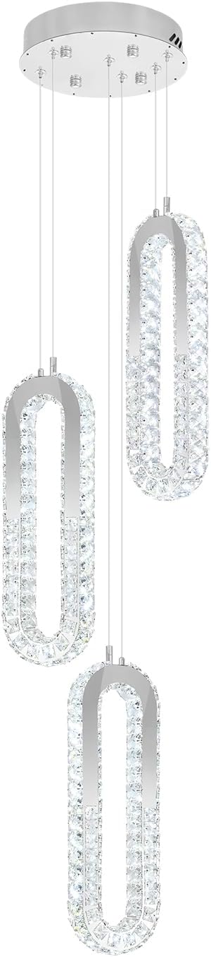 3-Light Modern Pendant Light Crystal Ring Chandelier Silver LED Pendant - Image 9