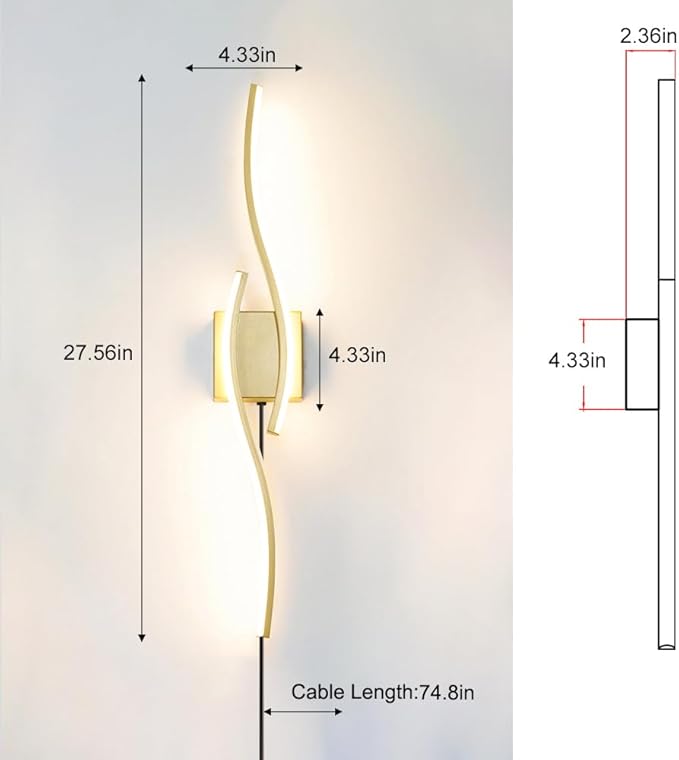 Modern Gold Plug in Wall Sconce Set of 2, Indoor Dimmable Light Fixture - Image 8