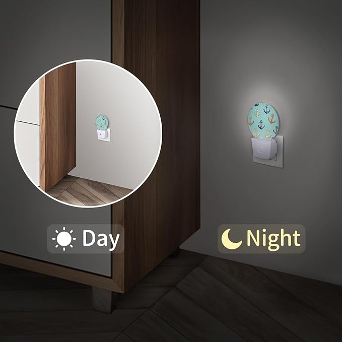 Round Night Lights Ocean Nautical Anchor LED Nightlight Plug in Dust to Dawn - Image 3