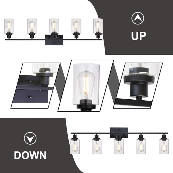 MELUCEE 40 Inches Length 5-Light Bathroom Vanity Light Fixtures Black - Image 6