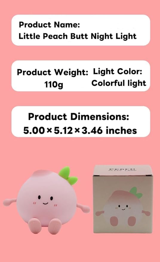 Little Peach Butt Night Light, 7-Color Changing Silicone Nursery Lamp - Image 9