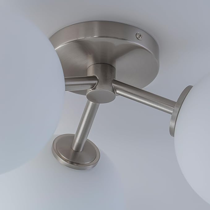 Brushed Nickel Semi Flush Mount Ceiling Light Fixture, 3 Light Milk Glass Globe - Image 7