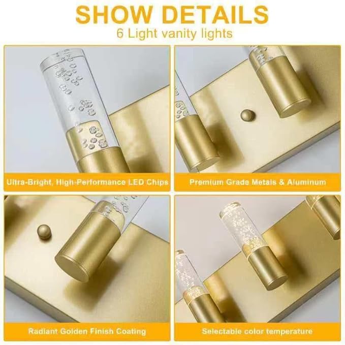 Bathroom Vanity Light Fixtures Over Mirror, Brushed Golden Finish Coating - Image 3