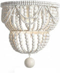 Boho Wood Bead Wall Sconce, Hand-Woven Double Layer White Wooden Beaded Wall by Unknown