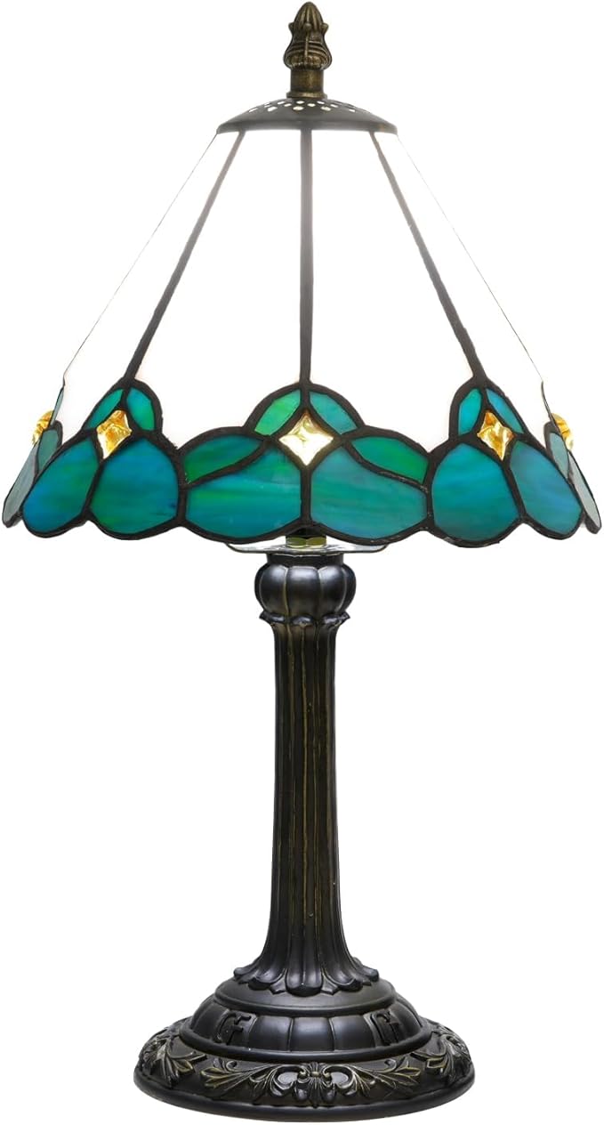 White Tiffany Lamp Small Bedside Dector Light Vintage Stained Glass Table Lamp - Image 6