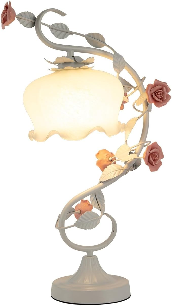 Flower Glass Table Lamp with 7.48inches Wide Bent Glass Lampshade, Floral by Unknown